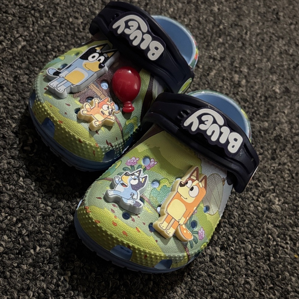 CROCS Kids Slippers - Blue and Green with Cartoon Design